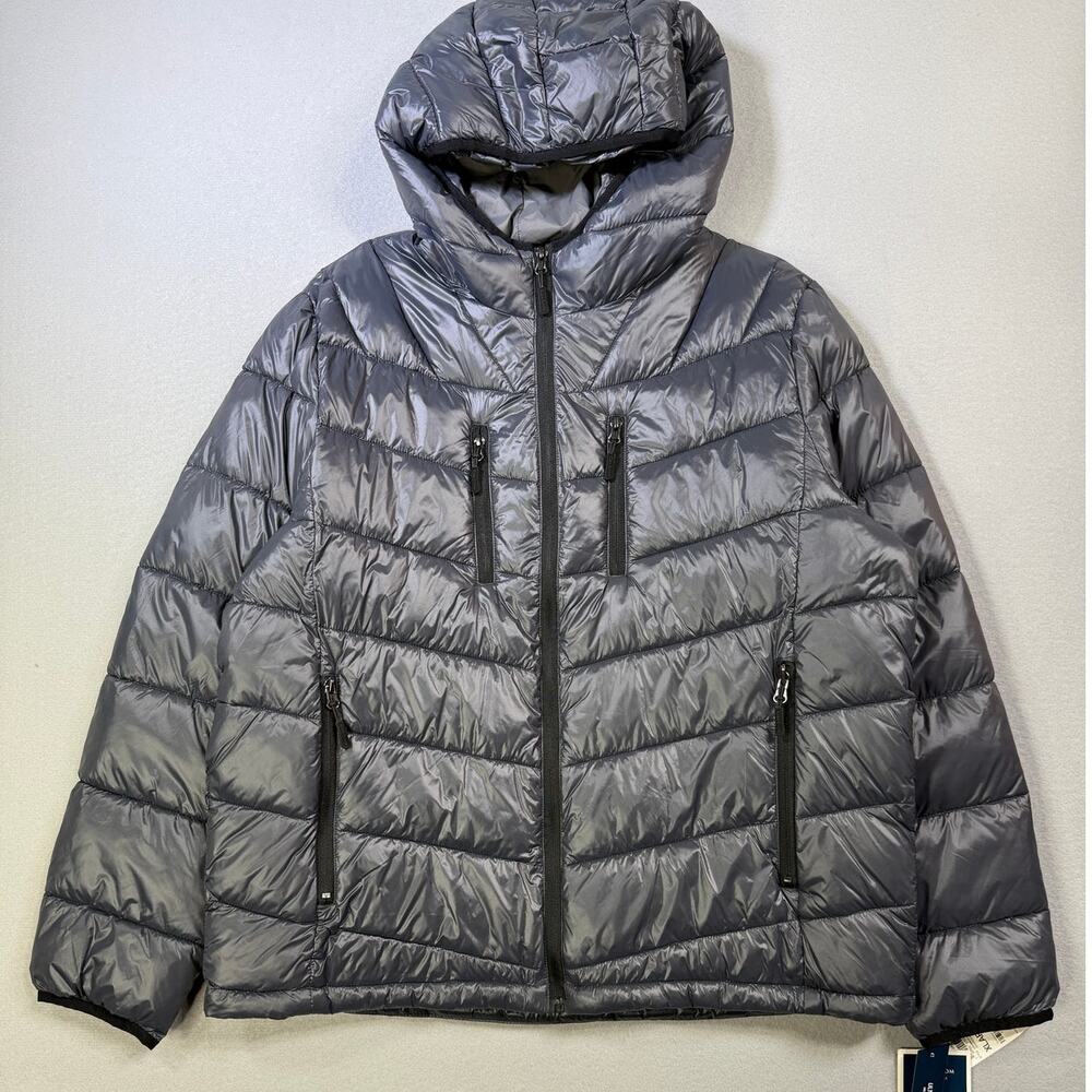 Club Room Men's Chevron Quilted Hooded Puffer Jacket Charcoal XL $125
